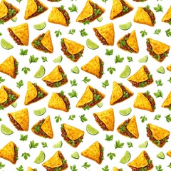 Naklejka premium Colorful Seamless Pattern of Tacos and Limes