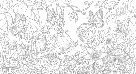 Detailed Fairy Illustration with Floral Elements.