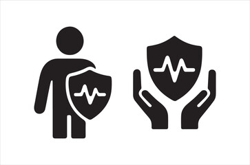 Healthcare protection concept a person shielded by hands and a heart rate monitored shield