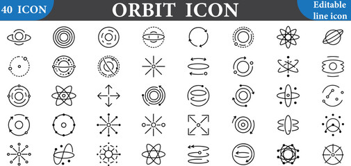 A set of various orbit icons in editable line style  © husnutShumon