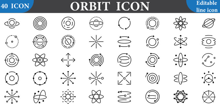 A set of various orbit icons in editable line style 