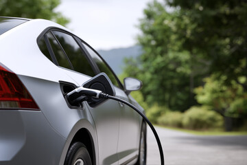 Electric vehicle charging in a serene nature setting