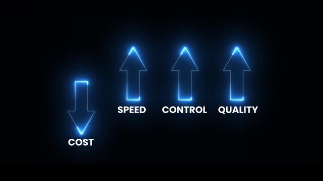 Businessman reduces cost and virtual quality control animation isolated on black background