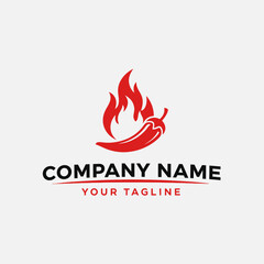 Spicy Red Chili Pepper with Flames Logo Design.