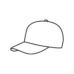 A simple line drawing of a baseball cap with a curved brim and button on top  isolated on white background