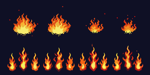 Pixel art flames a collection of varying sizes and animation frames © gita