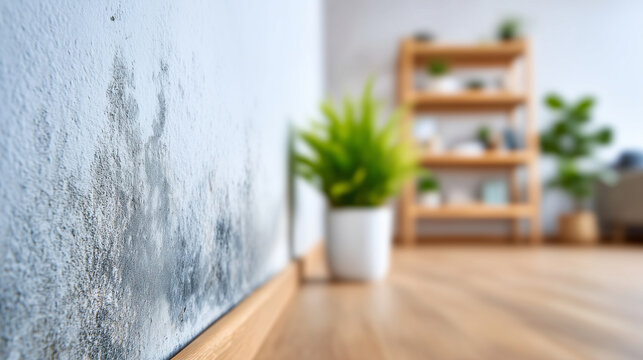 Mold growing on interior wall corner in residential apartment creating unhealthy living conditions and moisture damage problem for home maintenance insurance or indoor air quality awareness