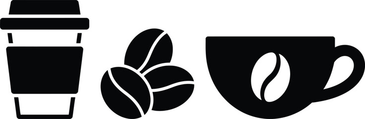 Obraz premium A simple graphic of a coffee cup, coffee beans, and a takeaway cup.