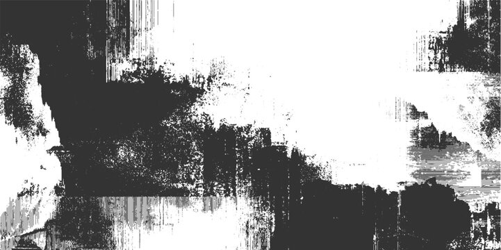 Abstract monochrome textured background with dark gray and white distressed patterns and digital glitch effects