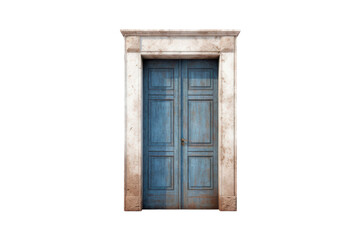 Obraz premium A weathered blue double door framed in old stone on transparent background