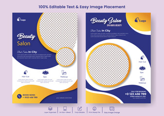 spa wellness A4 flyer and poster template for beauty salon skin care nail salon advertising, yoga meditation leaflet and brochure cover design print ready