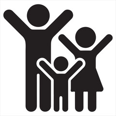 Fototapeta premium Black Silhouette Icon of a Family with Raised Arms Keywords: family, icon, silhouette, people