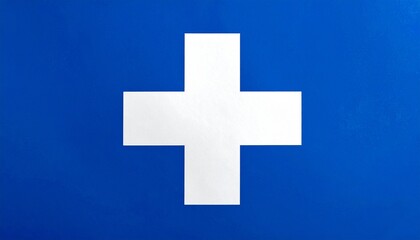 Obraz premium Blue flag with white symmetrical cross.