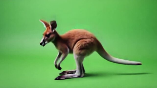 Cute kangaroo standing on green background looking curious