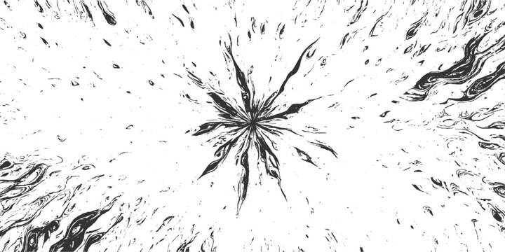 Black ink splash explosion abstract radial pattern on white background