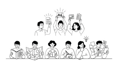 Diverse Group Of People Reading And Brainstorming With Idea And Text Books Ideas