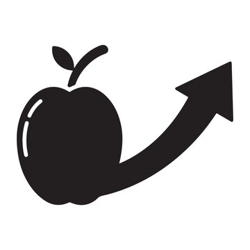 Black apple icon with upward arrow symbol on white background  representing growth or increase