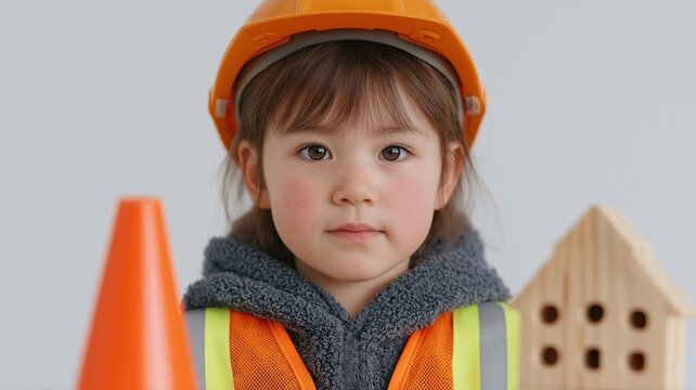 おもちゃのドリルと木のブロックハウスで楽しく建築作業を楽しむ子ども
