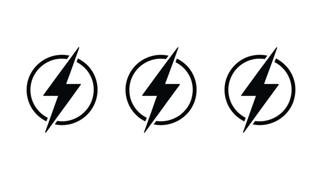 Lightning bolt energy icons set in circles for power charging