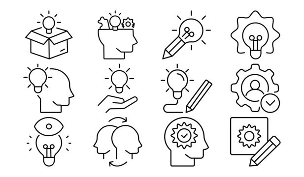 thinking, problem solving, and creative idea generation symbols isolated on white background.