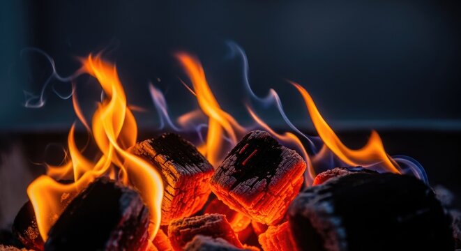 Burning fire with flames and glowing embers abstract background