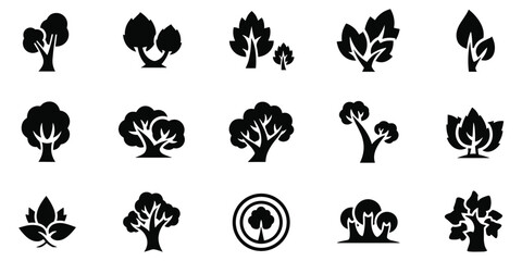 Obraz premium Tree icon set with various forest plant silhouettes for nature design