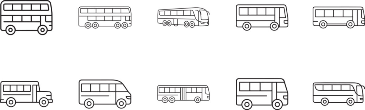 City, travel and school bus line icons set editable outline vector EPS for transport design