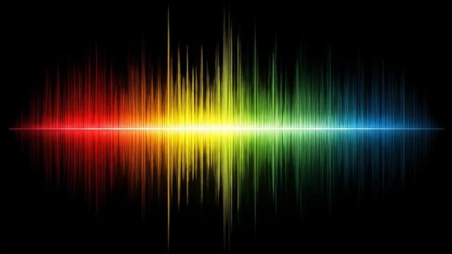 Colorful audio waveform on black background sound visualization