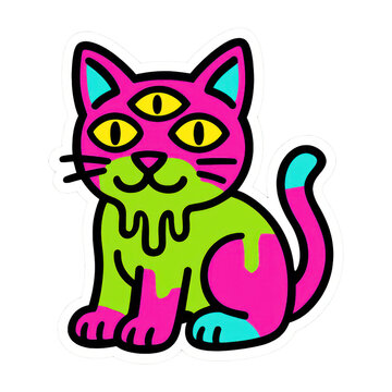 PNG Psychedelic three-eyed colorful cat