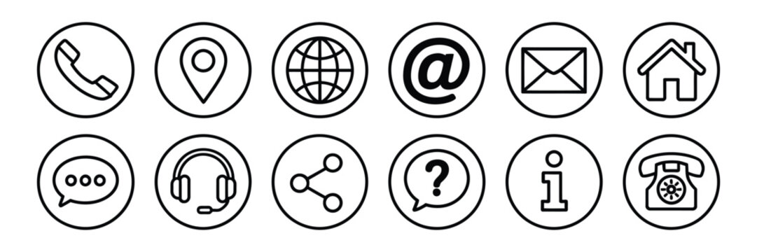 Contact Us Web Icon Set, Website Interface Vector Icons Collection for Email, Phone, Live Chat, Customer Support, Help Desk, Communication and Online Service Design