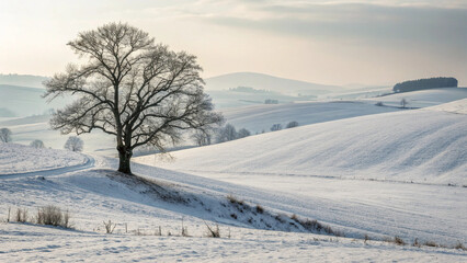Snowy Landscape with Lone Tree