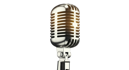 Fototapeta premium Vintage silver dynamic microphone on a stand isolated on transparent background