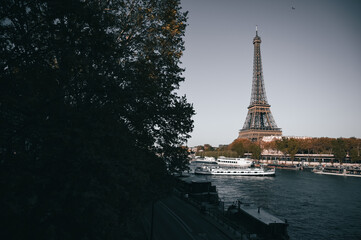 The Eiffel Tower along the River Seine in Paris, France.