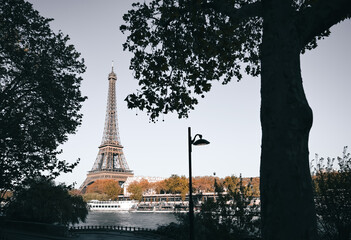 The Eiffel Tower along the River Seine in Paris, France.
