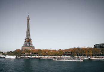 The Eiffel Tower along the River Seine in Paris, France.