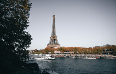 The Eiffel Tower along the River Seine in Paris, France.