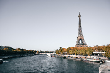 The Eiffel Tower along the River Seine in Paris, France.