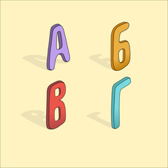 Set of letter&rsquo;s in kid&rsquo;s style isometry