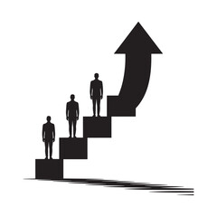 Fototapeta premium Silhouette of people ascending steps forming an upward pointing arrow