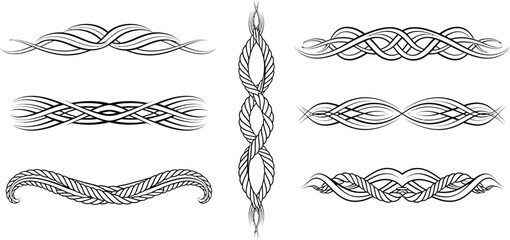 Black and white decorative ornamental dividers and borders with interwoven lines and rope textures © hr graphics