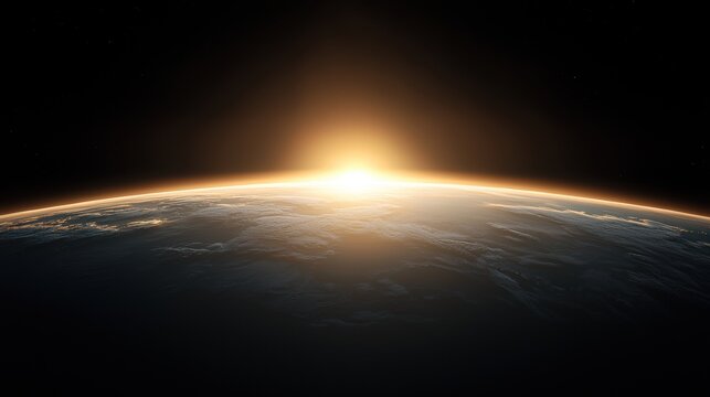A planet with a sun rising over it.