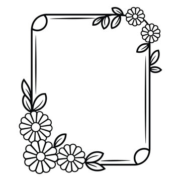 Rectangle frame with flowers and leaves vector illustration black outline decorative element floral border design