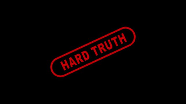 Hard Truth Stamp Label Animation on Dark Background for Serious Announcement and Breaking Media Alert 4K Motion Graphics Animation
