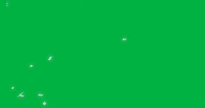 Glowing orbs appearing morphing into bars showing code, forming digital rain on transparent canvas