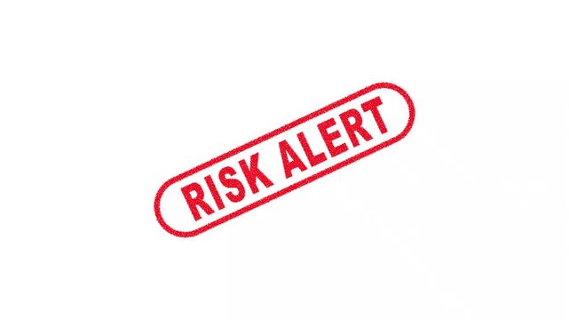 Risk Alert Stamp Label Animation on Clean White Background for Warning Notification and Broadcast Announcement 4K Motion Graphics Animation