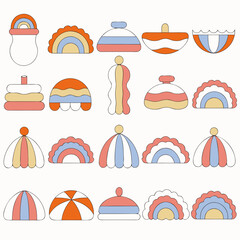 Geometric balance flat vector illustration set featuring rainbow, umbrella, decoration, design, and shape elements in a decorative composition
