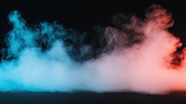 A dramatic smoke effect in blue and pink hues.