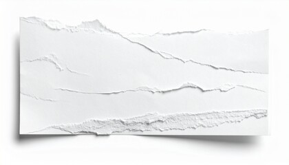 Fototapeta premium White paper torn horizontally in two places with jagged uneven edges, layered effect showing recessed middle section, textured contrast symbolizing disruption or separation.