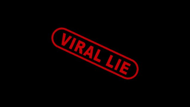 Viral Lie Stamp Label Animation on Dark Background for False Information and Broadcast Media Alert Notification 4K Motion Graphics Animation