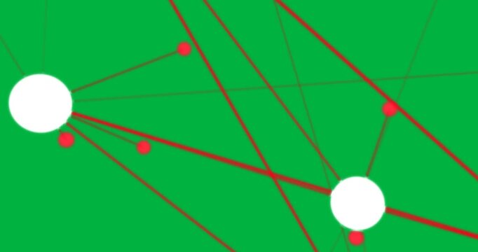 Motion blur revealing red struts and white hubs forming lattice, stabilizing on transparent matte